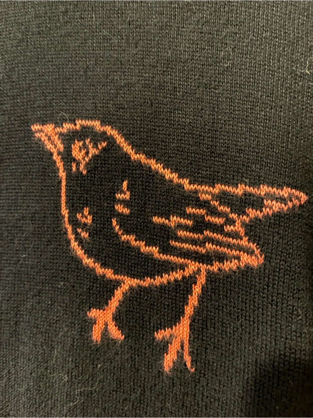 J. Crew Navy Crewneck Cardigan with Pink Bird Motif